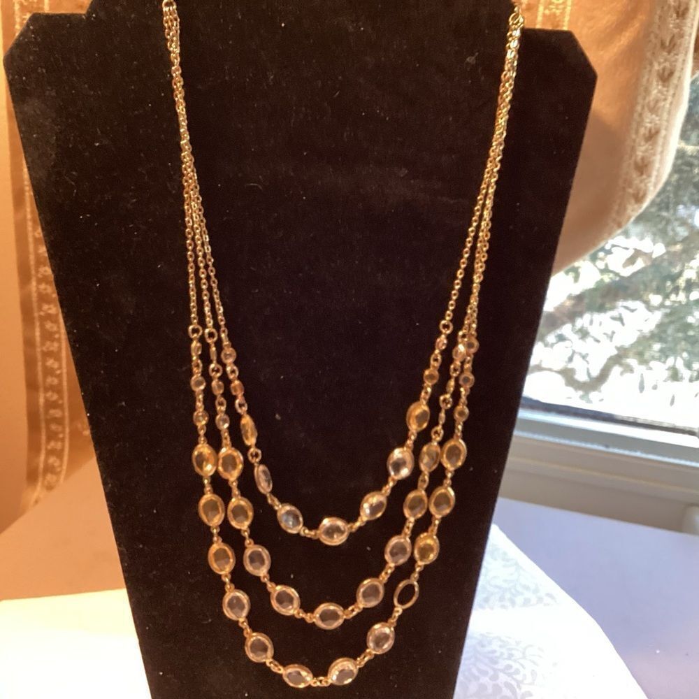 Goldtone Multi-Layer Necklace with Faceted Clear & Yellow Crystals